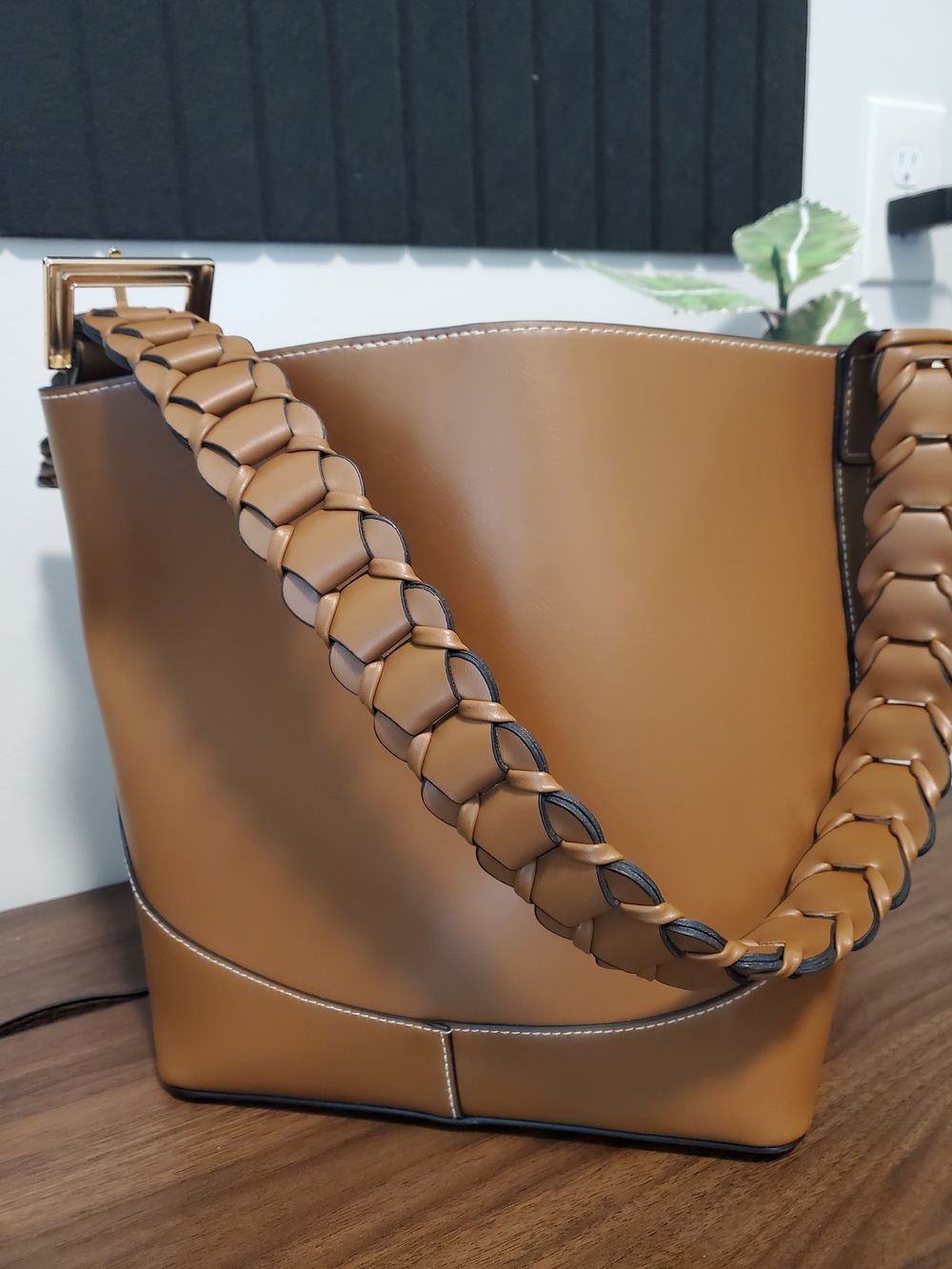 H&M Braided-Handle Tan Leather Tote Bag